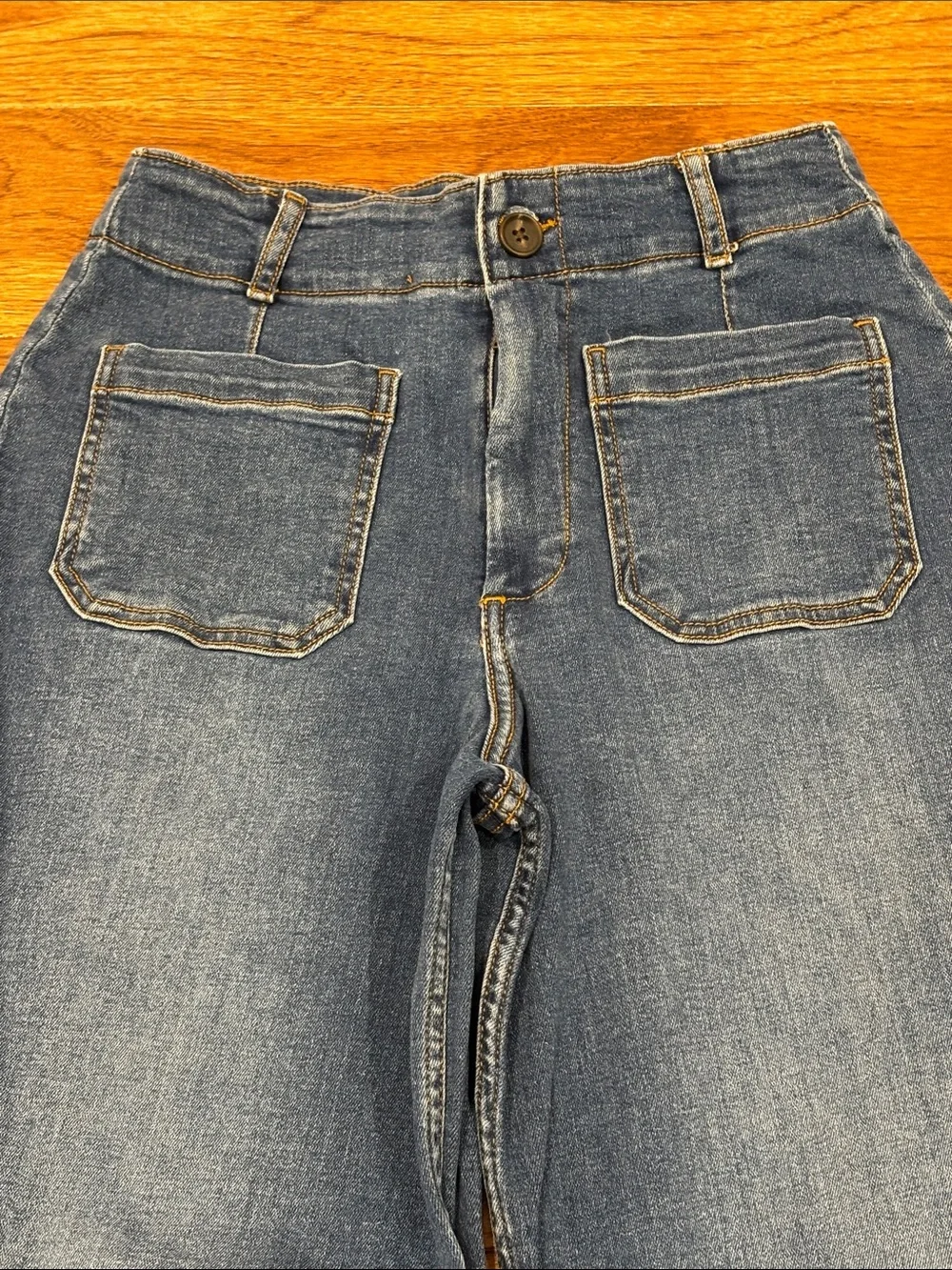 BAGATELLE Jeans Women’s 27 Blue Patch Pockets Wide Leg Crop High Rise Sailor